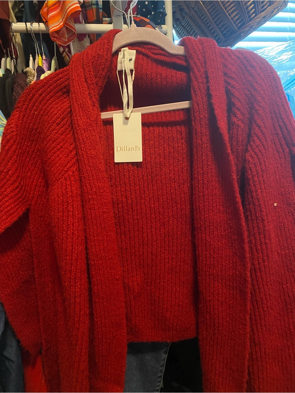 Dillard's Red Ribbed Knit Wrap